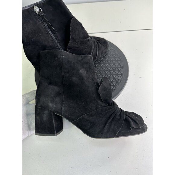 Rebecca Minkoff Black Suede Knotted Ankle Boots Block Heel Sz 9M - Picture 1 of 8